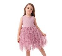 Miipat Bambina Vestito Tulle Senza Maniche Bambino Ragazza Principessa Abiti Compleanno della Festa Ricamo di Fiori Abiti Bambine Rosa Fagiolo 130 5-6 Anni