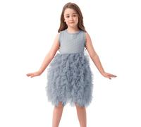 Miipat Bambina Vestito Tulle Senza Maniche Bambino Ragazza Principessa Abiti Compleanno della Festa Ricamo di Fiori Abiti Bambine Grigio 130 5-6 Anni