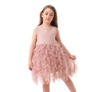 Miipat Bambina Vestito Tulle Senza Maniche Bambino Ragazza Principessa Abiti Compleanno della Festa Ricamo di Fiori Abiti Bambine Rosa 130 5-6 Anni