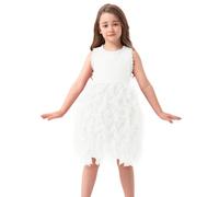 Miipat Bambina Vestito Tulle Senza Maniche Bambino Ragazza Principessa Abiti Compleanno della Festa Ricamo di Fiori Abiti Bambine Bianco 100 2-3 Anni