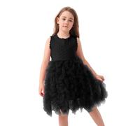 Miipat Bambina Vestito Tulle Senza Maniche Bambino Ragazza Principessa Abiti Compleanno della Festa Ricamo di Fiori Abiti Bambine Nero 130 5-6 Anni