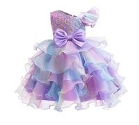 Miipat Ragazze Abito Una Spalla Paillettes Principessa Senza Maniche Vestito Bambine e Ragazza di Fiori Damigella d'Onore Tutu Abiti Bambini Festa Compleanno Matrimoni 130 6-7 Anni