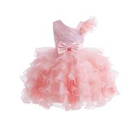 Miipat Ragazze Abito Una Spalla Paillettes Principessa Senza Maniche Vestito Bambine e Ragazza di Fiori Damigella d'Onore Tutu Abiti Bambini Festa Compleanno Matrimoni Rosa 120 5-6 Anni