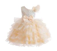 Miipat Ragazze Abito Una Spalla Paillettes Principessa Senza Maniche Vestito Bambine e Ragazza di Fiori Damigella d'Onore Tutu Abiti Bambini Festa Compleanno Matrimoni Champagne 140 8-9 Anni