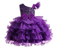 Miipat Ragazze Abito Una Spalla Paillettes Principessa Senza Maniche Vestito Bambine e Ragazza di Fiori Damigella d'Onore Tutu Abiti Bambini Festa Compleanno Matrimoni Viola 120 5-6 Anni