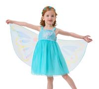 Miipat Vestito Bambina Farfalle in Tulle e Paillettes Abitini Ragazze Senza Maniche per Bambine in età Prescolare con Spalline Sottili Schiena Scoperta Abito Principessa (Blu 120 5-6 Anni)