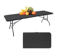 MIIUDGIG Tavolo pieghevole portatile in plastica, 2,4 m, resistente, pieghevole a metà con maniglia per il trasporto, tavolo pieghevole multiuso per picnic, feste, campeggio, cucina, interni/esterni