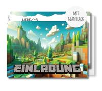 møij 12 x biglietti di invito + buste abbinate per ragazzi e ragazze, per il compleanno dei bambini, fantastici biglietti con motivo pixel e vernice parziale lucida