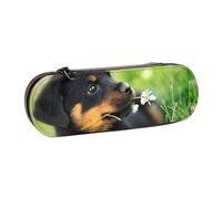 MIJKO Animale Animale Simpatico Cucciolo Di Cane Rottweiler, Astuccio per matite Astuccio per matite in pelle PU Astuccio per penne a matita di grande capacità