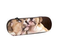 MIJKO Bacia i cuccioli di bulldog inglese, Astuccio per matite Astuccio per matite in pelle PU Astuccio per penne a matita di grande capacità