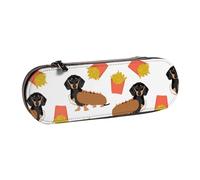MIJKO Bassotto Hot Dog E Patatine Fritte Cibo Divertente Carino, Astuccio per matite Astuccio per matite in pelle PU Astuccio per penne a matita di grande capacità