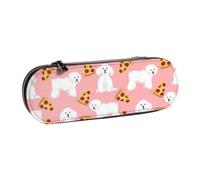 MIJKO Bichon Frise Dog Cani carini Pizza Design Miglior cane Pizze carine Migliori cani, Astuccio per matite Astuccio per matite in pelle PU Astuccio per penne a matita di grande capacità