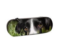 MIJKO Border Collie Animali Erba Border Collie nero, Astuccio per matite Astuccio per matite in pelle PU Astuccio per penne a matita di grande capacità