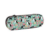 MIJKO Boston Terrier con i fiori, Astuccio per matite Astuccio per matite in pelle PU Astuccio per penne a matita di grande capacità