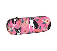 MIJKO Boston Terrier con i fiori, Astuccio per matite Astuccio per matite in pelle PU Astuccio per penne a matita di grande capacità