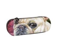 MIJKO Bulldog dell'albicocca del grappolo di fiori rosa, Astuccio per matite Astuccio per matite in pelle PU Astuccio per penne a matita di grande capacità