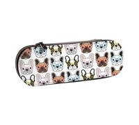 MIJKO Bulldog francese con gli occhiali, Astuccio per matite Astuccio per matite in pelle PU Astuccio per penne a matita di grande capacità