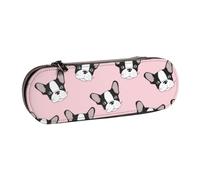 MIJKO Bulldog francese cucciolo di cane rosa, Astuccio per matite Astuccio per matite in pelle PU Astuccio per penne a matita di grande capacità
