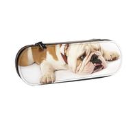 MIJKO Bulldog inglese Fotografia di Bulldog triste e stanco con crema marrone, Astuccio per matite Astuccio per matite in pelle PU Astuccio per penne a matita di grande capacità