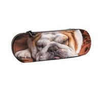 MIJKO Bulldog inglese muso animali domestici cani che dormono, Astuccio per matite Astuccio per matite in pelle PU Astuccio per penne a matita di grande capacità