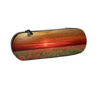 MIJKO Campo Di Fiori Di Papavero Rosso Nel Tramonto Stampato, Astuccio per matite Astuccio per matite in pelle PU Astuccio per penne a matita di grande capacità