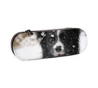 MIJKO Cane da neve Border Collie, Astuccio per matite Astuccio per matite in pelle PU Astuccio per penne a matita di grande capacità