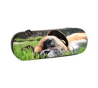 MIJKO Cani Boxer Erba verde Animali domestici Cani da prato, Astuccio per matite Astuccio per matite in pelle PU Astuccio per penne a matita di grande capacità