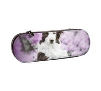 MIJKO Cani primaverili di Border Collie marrone con fiori, Astuccio per matite Astuccio per matite in pelle PU Astuccio per penne a matita di grande capacità
