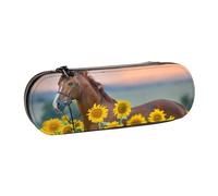 MIJKO Cavallo giallo girasole stampato, Astuccio per matite Astuccio per matite in pelle PU Astuccio per penne a matita di grande capacità