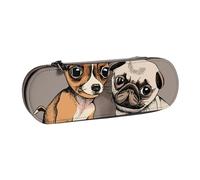 MIJKO Chihuahua Bulldog carino carlino cane animale domestico amici cucciolo beige, Astuccio per matite Astuccio per matite in pelle PU Astuccio per penne a matita di grande capacità