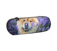 MIJKO Chow-Chow dolce soffice cani marroni viola selvatici, Astuccio per matite Astuccio per matite in pelle PU Astuccio per penne a matita di grande capacità