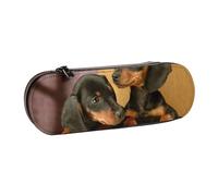 MIJKO Cuccioli di bassotto Animali domestici Cani Piccolo bassotto, Astuccio per matite Astuccio per matite in pelle PU Astuccio per penne a matita di grande capacità