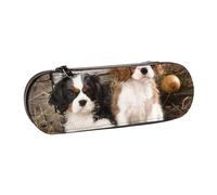 MIJKO Cuccioli di Cavalier King Charles Spaniel piccoli, Astuccio per matite Astuccio per matite in pelle PU Astuccio per penne a matita di grande capacità
