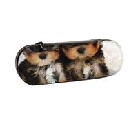 MIJKO Cuccioli di Yorkshire Terrier Cani carini Gemelli Yorkie, Astuccio per matite Astuccio per matite in pelle PU Astuccio per penne a matita di grande capacità