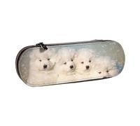 MIJKO Cuccioli Samoiedo Cani Bianchi Famiglia Piccolo Samoiedo, Astuccio per matite Astuccio per matite in pelle PU Astuccio per penne a matita di grande capacità