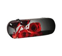 MIJKO Decorazione per amanti romantici di rose rosse e vino, Astuccio per matite Astuccio per matite in pelle PU Astuccio per penne a matita di grande capacità