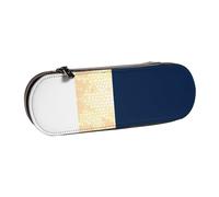 MIJKO Elegante accento di strisce bianche blu navy finte dorate, Astuccio per matite Astuccio per matite in pelle PU Astuccio per penne a matita di grande capacità