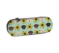 MIJKO Il Labrador affronta i girasoli, Astuccio per matite Astuccio per matite in pelle PU Astuccio per penne a matita di grande capacità