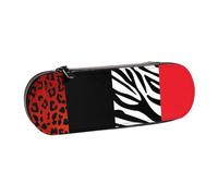 MIJKO Leopardo Rosso E Animale Zebra, Astuccio per matite Astuccio per matite in pelle PU Astuccio per penne a matita di grande capacità