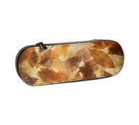 MIJKO Lino autunnale marrone beige con foglie dorate, Astuccio per matite Astuccio per matite in pelle PU Astuccio per penne a matita di grande capacità
