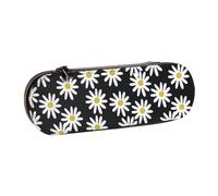MIJKO Margherite Fiori Fiori Floreali Fiore Bianco E Nero Semplice, Astuccio per matite Astuccio per matite in pelle PU Astuccio per penne a matita di grande capacità