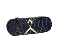 MIJKO Modello Art Deco senza soluzione di continuità blu e dorato, Astuccio per matite Astuccio per matite in pelle PU Astuccio per penne a matita di grande capacità