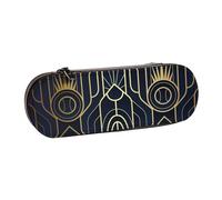 MIJKO Modello Art Deco senza soluzione di continuità blu e dorato, Astuccio per matite Astuccio per matite in pelle PU Astuccio per penne a matita di grande capacità