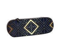 MIJKO Modello Art Deco senza soluzione di continuità blu e dorato, Astuccio per matite Astuccio per matite in pelle PU Astuccio per penne a matita di grande capacità