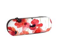 MIJKO Pittura ad acquerello Papavero rosso floreale, Astuccio per matite Astuccio per matite in pelle PU Astuccio per penne a matita di grande capacità