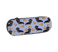 MIJKO Pizza cibo bassotto cane carino, Astuccio per matite Astuccio per matite in pelle PU Astuccio per penne a matita di grande capacità