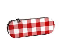 MIJKO Plaid rosso e bianco, Astuccio per matite Astuccio per matite in pelle PU Astuccio per penne a matita di grande capacità