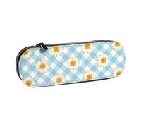 MIJKO Retro margherite fiori blu motivo a quadri scozzese, Astuccio per matite Astuccio per matite in pelle PU Astuccio per penne a matita di grande capacità
