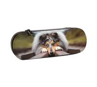 MIJKO Rough Collie Bokeh Railway Cani Animali domestici ruvidi, Astuccio per matite Astuccio per matite in pelle PU Astuccio per penne a matita di grande capacità