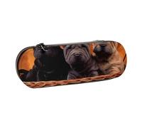 MIJKO Shar Pei Cucciolo Nero Cani Piccoli Cucciolo Grigio Animali Domestici, Astuccio per matite Astuccio per matite in pelle PU Astuccio per penne a matita di grande capacità